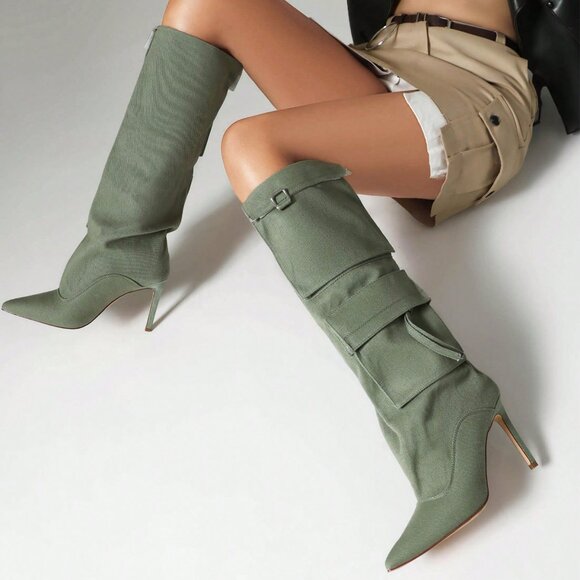 Green Western Women's Stiletto Heel Boots - Picture 4 of 5